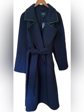 Express Navy Trench Coat with Braided Whipstitch Trim NWT XL